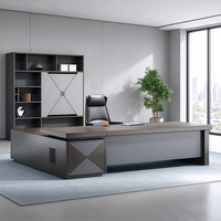 Meja Kantor Eksekutif Modern Dengan Kabinet Samping Terpasang, Laci Ganda, Ruang Penyimpanan CPU, Meja Kantor Bos Besar