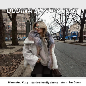 OUDINA Vente en gros de manteaux d'hiver pour femmes, en polyester/duvet de fourrure, courts, élégants, épais, décontractés, respirants, avec fermeture éclair - Product Image 2