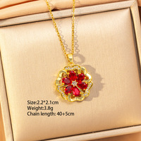 Kalung Liontin Grosir 26 Model Trendi Lapis Emas Stainless Steel Rantai Zirkon Merah Mahkota Ceri Bunga Hati Buah