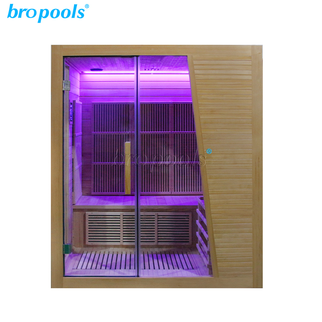 Modern 2-3 Person Full Spectrum Infrared Medical Sauna Low EMF Electric Health Cabin Hemlock Control Panel for Apartment Living