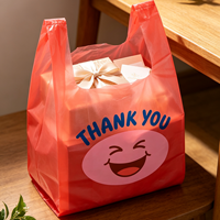 Sac de courses en plastique rouge imprimé smiley « Merci » pour vêtements, chaussettes et autres articles de garde-robe – Portable et jetable