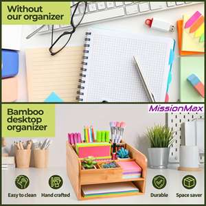 Organisateur de bureau en bambou parfait pour la décoration, avec organisateur de fichiers pour le rangement des fournitures de bureau, plusieurs compartiments - Product Image 5