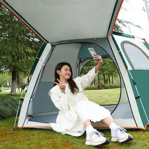Grande tente de glamping hexagonale à montage rapide automatique pour camping en plein air et plage, une chambre, en tissu Oxford, vente directe usine - Product Image 1