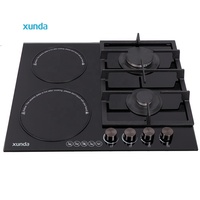 Table de cuisson encastrable Xunda OEM/ODM double combustible (gaz et électrique) à induction/céramique, 2 brûleurs gaz et 2 brûleurs électriques, pour la maison