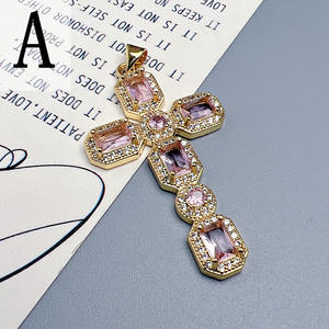 Boho Large 18k Gold Plated Cubic Zircobia Diamond Crystal CZ Cross Pendants Religious <strong>Jewelry</strong> <strong>Supplies</strong> - Product Image 5