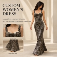 Robe longue sirène personnalisée pour femme, imprimé animal, sans manches, avec dentelle, moulante, pour soirée, OEM ODM, marque privée, vente en gros de vêtements