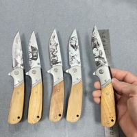 Couteau pliant sur le thème de la faune, avec manche en bois d'olivier, motif animal imprimé en 3D, couteau de poche à verrouillage par cadre, couteau EDC, cadeau