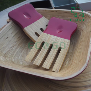 Servidores de ensalada de bambú hechos a mano Eco Go directos de fábrica-Utensilios ecológicos para uso en la cocina del hogar o restaurante - Product Image 4