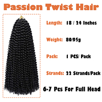 Cheveux Passion Twist Ondulés à l'Eau 18 Pouces, Longs et Bouclés, Tresses Synthétiques Spring Twist au Crochet pour Femmes Noires