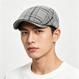 Casquette plate à carreaux pour homme, style vintage, à bord court, en tissu, pour usage quotidien et fêtes, vente en gros, personnalisation OEM ODM - Product Image 1