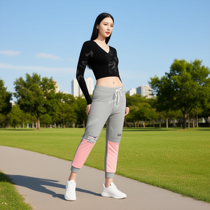 Tuta da Donna J772K con Maniche Lunghe, Scollo a V, Pantaloni alla Caviglia, Color Block, in Spandex e Cotone Traspirante, Vestibilità Regolare - Product Image 2