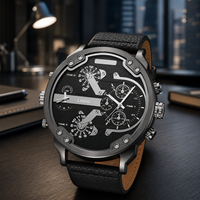 Reloj de Pulsera para Hombre, Doble Hora, Correa de Acrílico, Movimiento Japonés de Cuarzo, Caja de Aleación, Esfera con Agujas, Estilo Casual