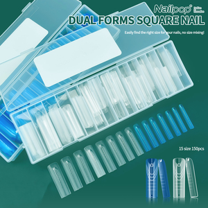 Nailpop – Kit <span class=keywords><strong>de</strong></span> 150 <span class=keywords><strong>faux</strong></span> <span class=keywords><strong>ongles</strong></span> double forme à couverture complète, effet manucure française rapide, 15 tailles, réutilisables, pour salon et usage domestique - Product Image 1
