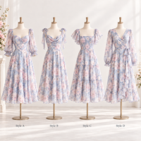 Robe de Soirée Mi-Longue pour Femme Personnalisée, Col Cœur, Imprimé Floral, Buste Froncé, Manches Bouffantes Transparentes, Taille Cintrée, Coupe Évasée