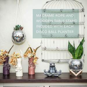 Disco Ball Planteur Table Suspendue Pitch <span class=keywords><strong>Corde</strong></span> Support En Bois <span class=keywords><strong>Avec</strong></span> Trous De Vidange Bouchons pour Soins Des Plantes Intérieur Extérieur Bureau Patio <span class=keywords><strong>Pot</strong></span> - Product Image 3