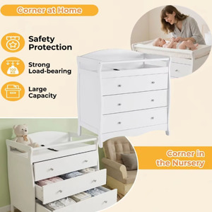 Mesa Cambiador de Bebés Blanca con Cajón y Almacenamiento, de Madera, Precio Mayorista - Product Image 5