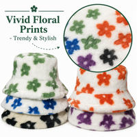 Topi Bucket Nelayan Motif Bunga Bahan Beludru Imitasi Bulu Halus Hangat Lembut untuk Musim Dingin, Promo Terbaru