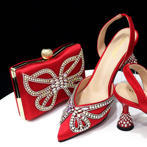 Nigerian Popular <b>Pointed</b> <b>Toe</b> Women's Rhinestone Sandals with the Same Square Box Shoe Bag Combo Set - Product Image 5