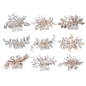 Promotion Leaf Flower Bridal Headpiece Gold Pearl Rhinestone Head Jewelry Wedding Hair Accessories Hair Combs