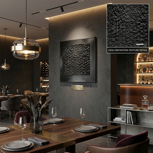 Peinture à l'huile abstraite noire sur toile texturée, art mural minimaliste moderne, œuvre carrée pour la décoration du salon - Product Image 3