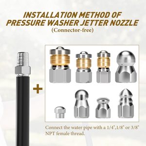 Nuevo Kit de cabezales de boquilla de chorro de alcantarillado, lavadora a presión de acero inoxidable, conectores rápidos NPT de 1/4 "3/8", boquilla de limpieza de drenaje - Product Image 3