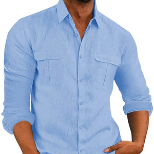 QFZ510-<span class=keywords><strong>Camicia</strong></span> estiva casual da uomo con bottoni e <span class=keywords><strong>maniche</strong></span> <span class=keywords><strong>corte</strong></span>, tinta <span class=keywords><strong>a</strong></span> freddo, personalizzabile all'ingrosso - Product Image 1