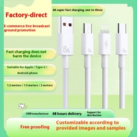 Kabel USB 3.0 Tipe-C ZY-66W6A 6A Pengisian Cepat Grosir dengan Selubung PVC 2m Satu-ke-Tiga untuk Ponsel