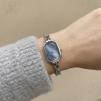 Orologio da Polso Vintage da Donna con Quadrante in Madreperla Blu, Cinturino in Maglia di Lega, Elegante Design Ovale Quadrato, Regalo di Moda