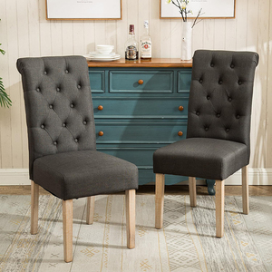 Chaises de salle à manger modernes nordiques en textile bleu, ensemble de 4 chaises de salle à manger en bois massif parfaitement accentuées par des capitonnages à boutons - Product Image 3