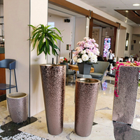 Vas Lantai Besar Modern Nordik Berlapis Emas dari Baja Tahan Karat Dekorasi Rumah dan Taman Tahan Lama Kompatibel dengan Lampu LED Pot Bunga Planter