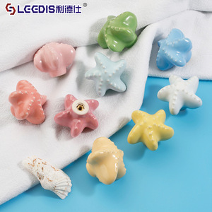 LGEDIS <b>Ceramic</b> Starfish <b>Drawer</b> <b>Knobs</b> For Children's Room Furniture Cabinet Door Handles Colorful Novelty Shape Easy Installation - Product Image 1
