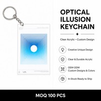 Porte-clés en acrylique transparent personnalisé à illusion d'optique géométrique carrée, breloque 3D à effet de profondeur visuelle, moderne et créatif