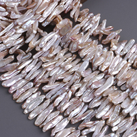 Perles d'eau douce Biwa de qualité AAA rose naturel, formes baroques, environ 6-8 mm de diamètre, 20-35 mm de longueur, certifiées par un tiers