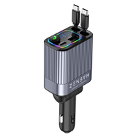 Chargeur de voiture avec câble rétractable, écran numérique, lecteur MP3, charge rapide pour téléphone portable, chargeur de voiture avec écran lumineux ambiant