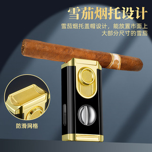 JOFI Multifunctional Cigar Lighter Three-Flush Blue Flame With <b>V</b>-Cut Cutter Windproof For Cigar Smoking Gift - Product Image 5