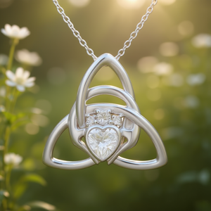 Colgante de Cristal con Corte de Corazón Plateado con Diseño de Nudo Trineo, Amuleto Romántico Unisex para Regalo, Joyería - Product Image 2