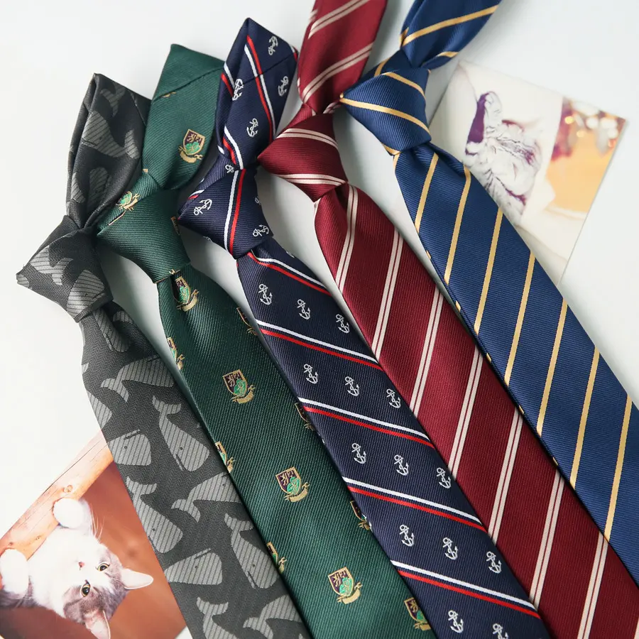 Custom Logo School Students Neck Ties High Quality Jacquard Logo Polyester Neckties For Mens