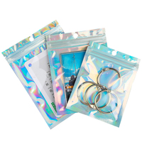 Sacs en mylar holographiques refermables avec logo personnalisé, mini, transparents à l'avant, anti-odeurs, à fermeture éclair, debout, 3,5
