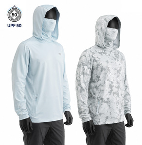 Custom UPF 50+ Sun Protection Fishing Hoodie Quick Dry Breathable Stretch Fishing <strong>Shirt</strong> with Built-in <strong>Face</strong> Mask for Men - Product Image 1