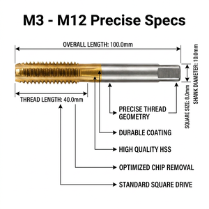 Tarauds à pointe spirale HSSE nitridés M3 <span class=keywords><strong>M4</strong></span> M5 M6 M8 M10 M12 pour alliage d'aluminium SENSPARK – Plusieurs tailles disponibles - Product Image 5