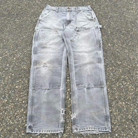 Jean en denim vintage pour homme, délavé effet peinture, coupe bootcut, baggy, double genou, style workwear, pantalon cargo de charpentier