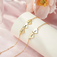 Bracelet personnalisé en or 18 carats plaqué or avec nom en forme de cœur, bracelet à breloques multi-cœurs gravé au laser en acier inoxydable 316L, OEM ODM