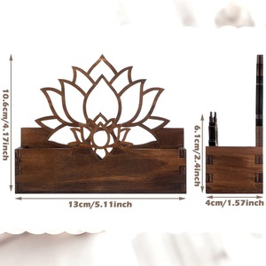 Porte-cartes en bois en forme de lotus, organisateur de cartes de visite, accessoire de bureau rétro pour usage professionnel - Product Image 2