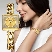 Montre de luxe pour femme à cadran carré entièrement sertie de diamants, Chenlong, étanche, à quartz, avec bracelet en alliage et aiguilles.
