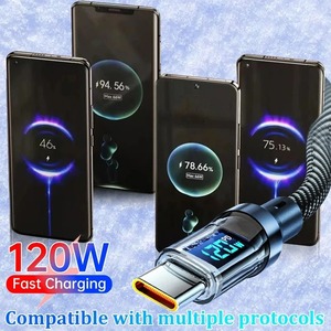 120W Charge Ultra Rapide Type C Câble <span class=keywords><strong>USB</strong></span> LED Affichage Numérique <span class=keywords><strong>Cordon</strong></span> de Données de Charge Rapide pour iPhone Samsung Redmi <span class=keywords><strong>Huawei</strong></span> - Product Image 5