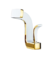 Robinet mitigeur de lavabo monocommande en laiton avec valve en céramique, à poser sur comptoir, pour eau chaude/froide, pour salle de bain, couleur or blanc