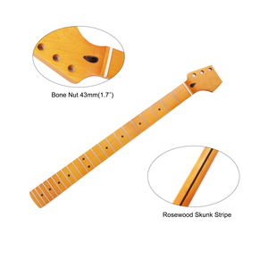 Manche de guitare ST en érable canadien, conversion baritone, longueur d'échelle 28 pouces, rayon <span class=keywords><strong>12</strong></span> pouces, trous de 10 mm, 22 frettes, finition satinée, double action - Product Image 3