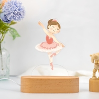 Socle de présentation rectangulaire en bois avec motif de fille dansant, cadeau mignon, veilleuse 3D en acrylique, décoration de table, éclairage d'intérieur intelligent