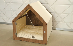 บ้านสัตว์เลี้ยงในร่มทันสมัยสำหรับสุนัขและแมว พร้อมประตูอะคริลิกและหลังคาผ้า บ้านสุนัขในร่ม คอกสัตว์เลี้ยง บ้านสัตว์เลี้ยงไม้ - Product Image 6