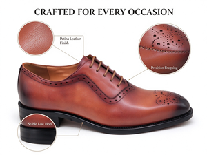 Chaussures habillées Oxford en cuir patiné pour hommes, à lacets, style brogue classique à bout ailé, pour affaires, mariage, bureau et soirée - Product Image 2